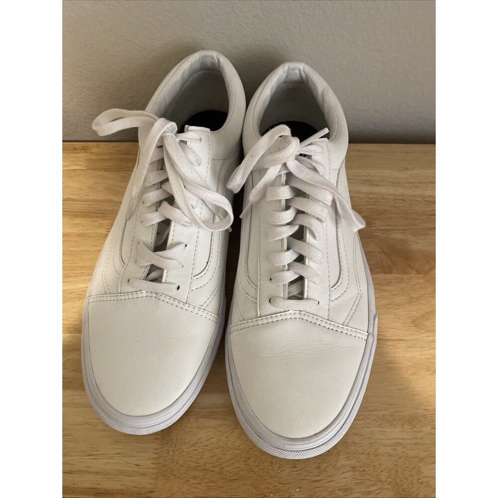 Vans Old Skool Classic Tumble White Leather Sneakers Men’s 10.5 Women's 12